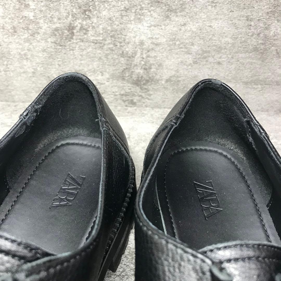 美品　ZARA モックトゥシューズ チロリアン ブラック レザー モカシン