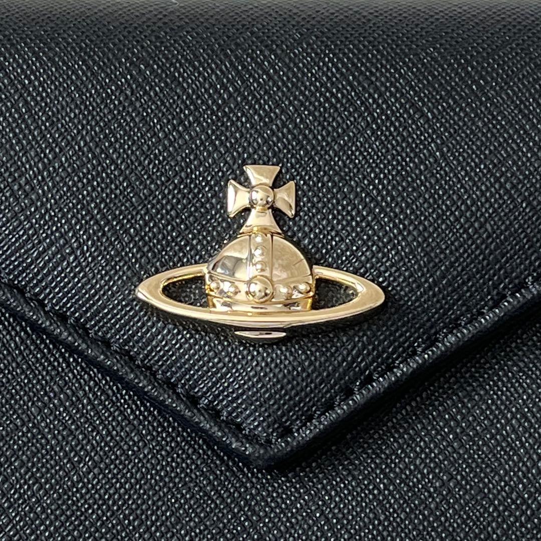 新品✨ヴィヴィアンウエストウッド　三つ折り財布　オーブ　黒　レザー　フロントロゴ