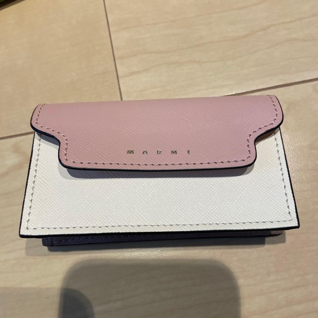 MARNI レザー名刺入れ ピンク/ホワイト