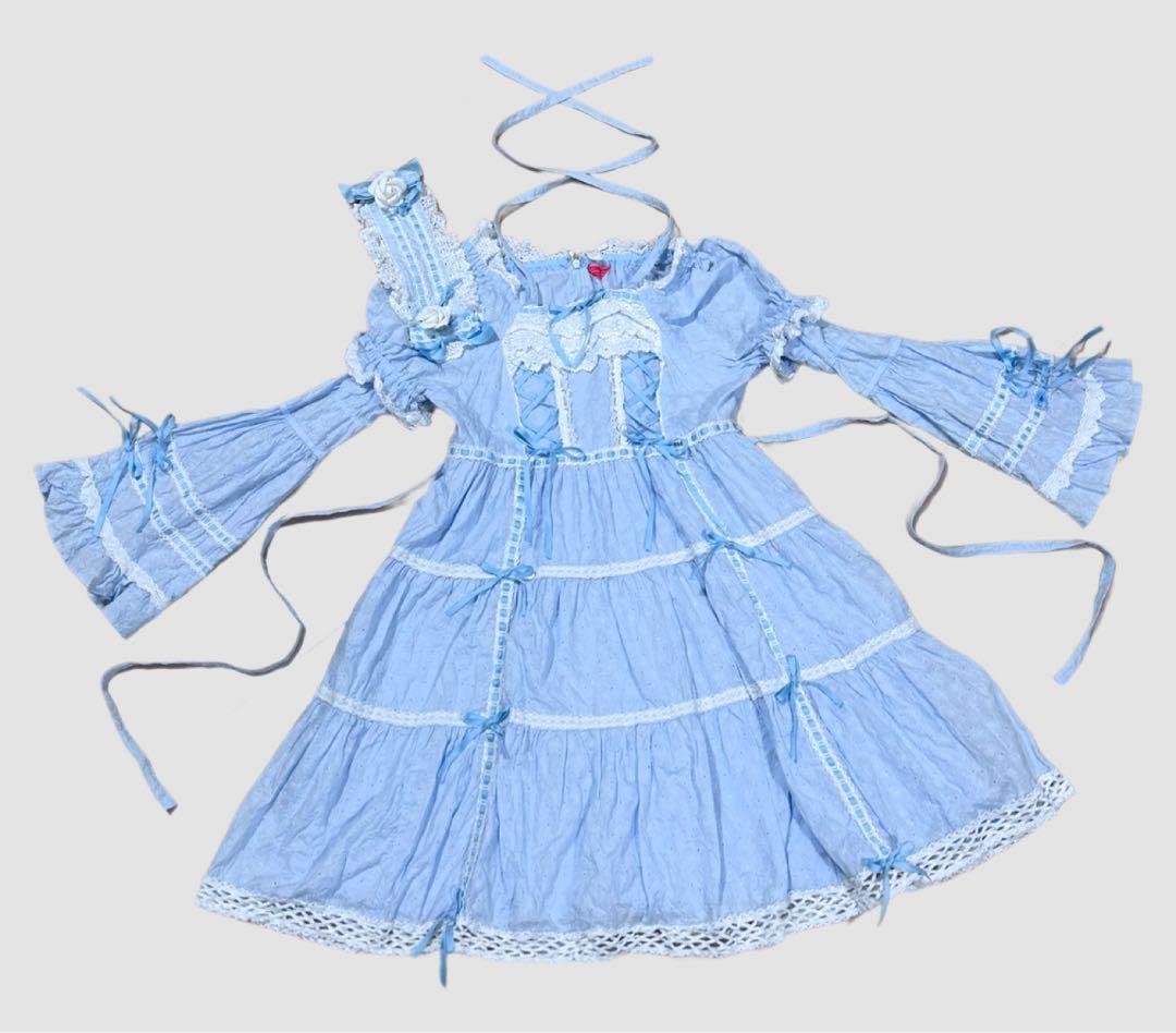 BABY はわせドールワンピース＆ヘッドドレスセット サックス