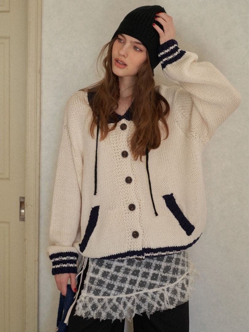 Marine color knit cardigan アリソンブラウン