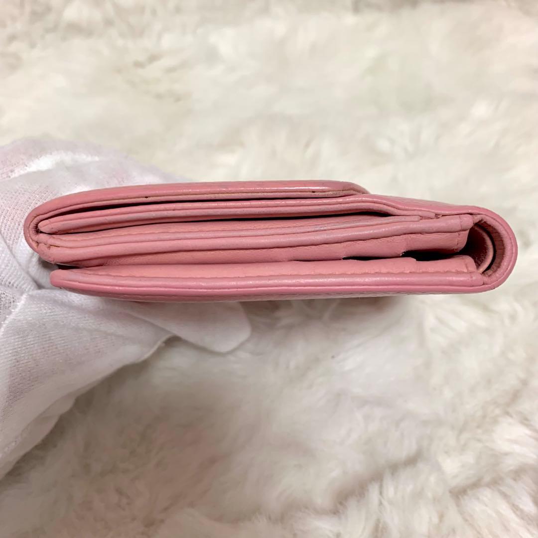 CHANEL レザー 二つ折り財布　キャビアスキン　ピンク