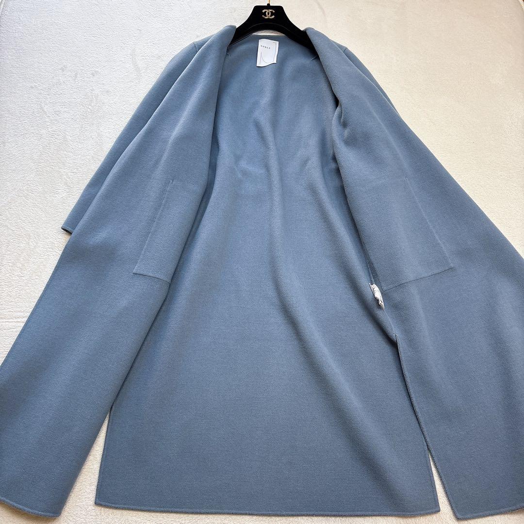 【美品✨️クリーニング済み】ノーブル リバーノーカラーコート ブルー 36