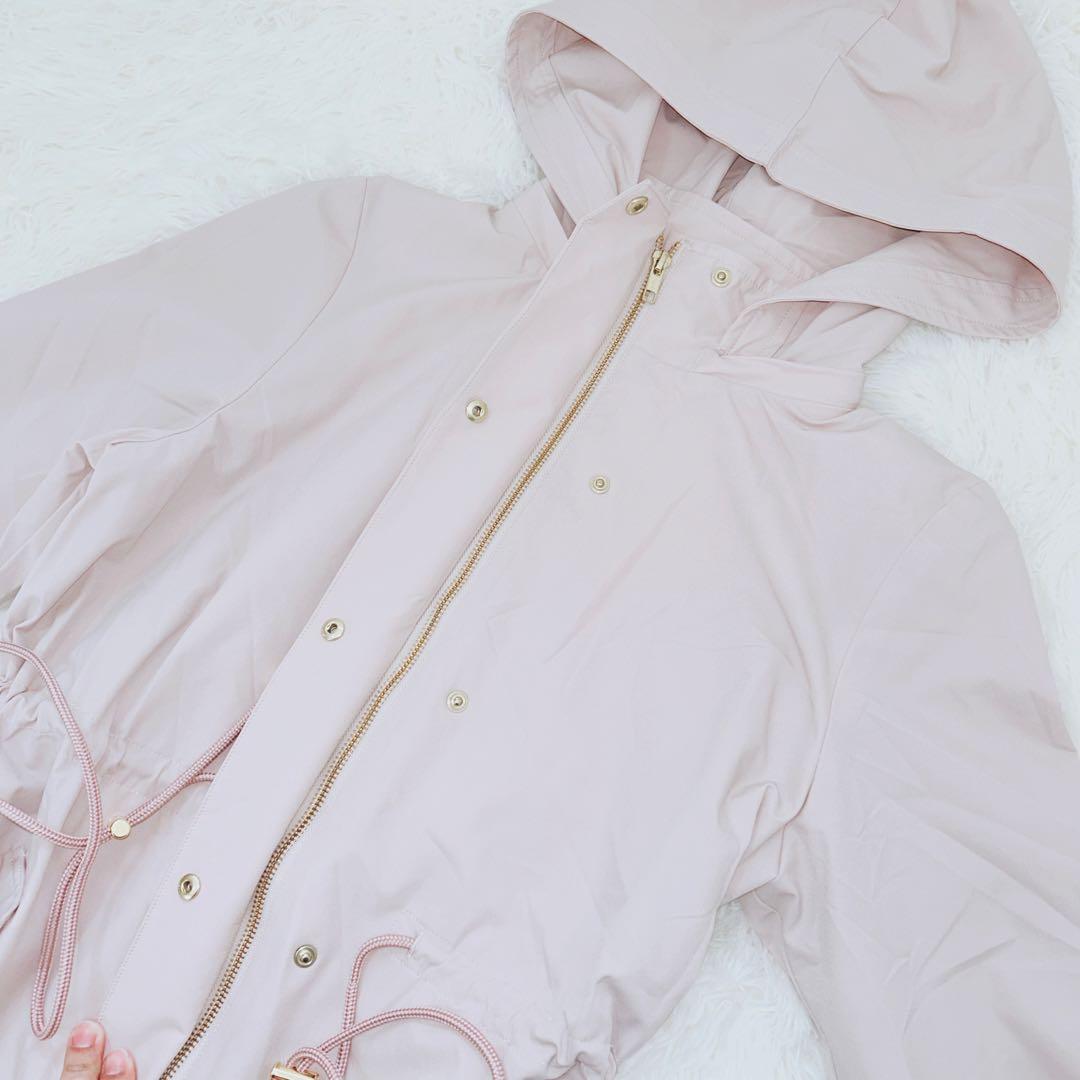 美品 ジャスグリッティー 撥水ロングフードブルゾン ピンク M