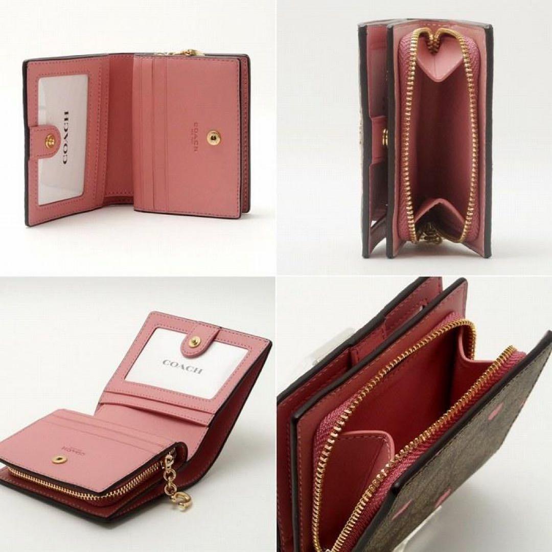 COACH 二つ折り財布 フローラル ブラウン/ピンク